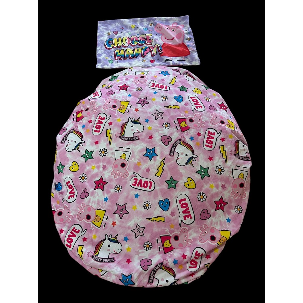 Peppa Pig Pink Tie Dye Twin Fitted Sheet-Pillow Case Unicorn Love Stars Bedding